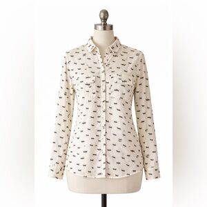 Alfred Sung White Horse Print Button-Up Shirt Size M